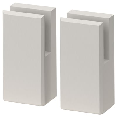 Two light gray wooden boxes, rectangular with inset panels and beveled edges, standing side by side.