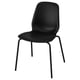 Single black plastic chair, sleek modern design, scooped seat, four metal legs.