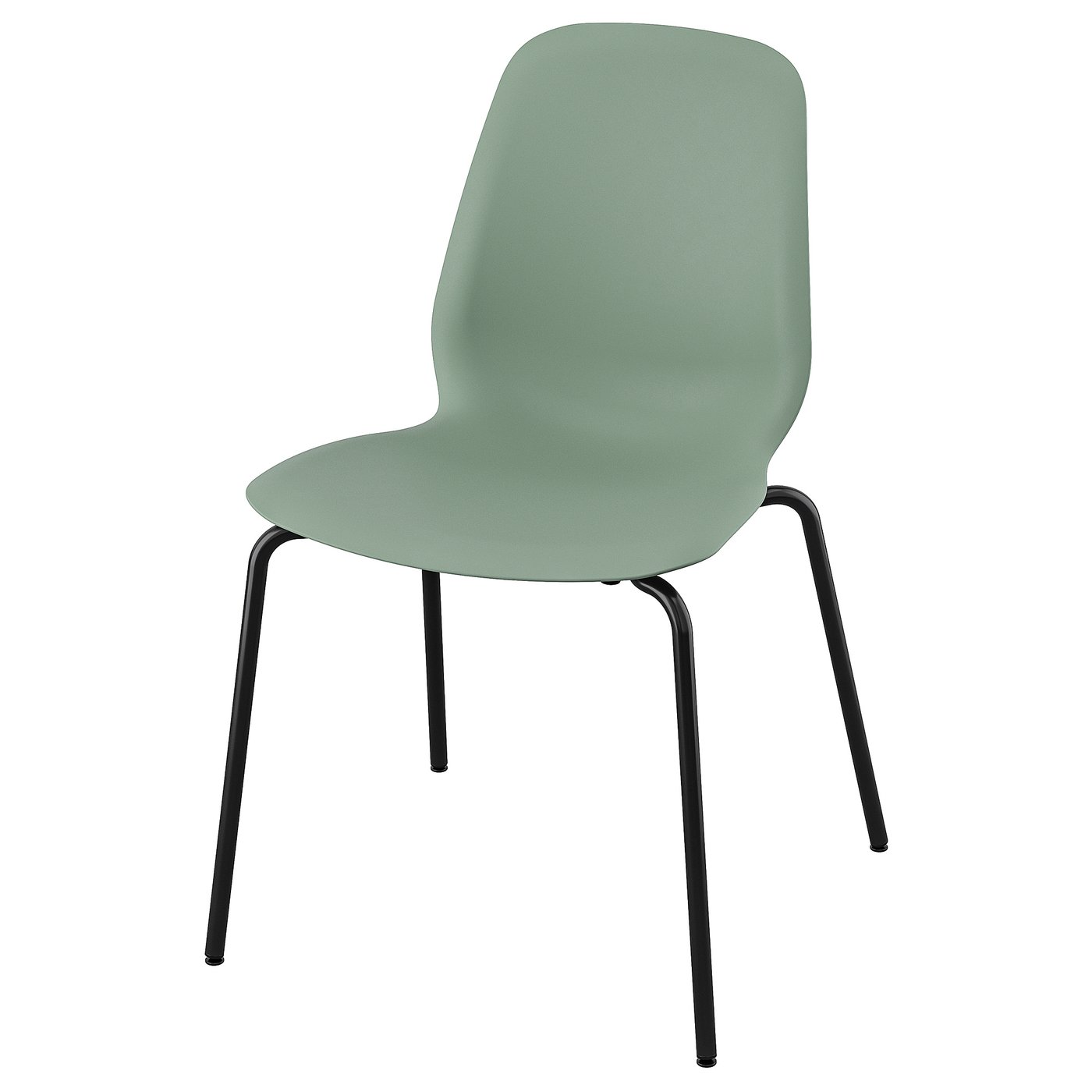 This image an ikea LIDÅS chair, mint green, with a smooth, curved shell and black metal legs.