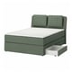 Option: LILLFJÄLLET bed in green with cushions, storage drawer open.