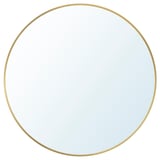 Round gold-framed mirror with a sleek, elegant design.