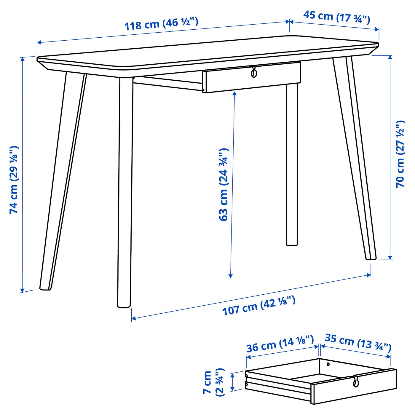Desk, LISABO, ash veneer, 118x45 cm - IKEA