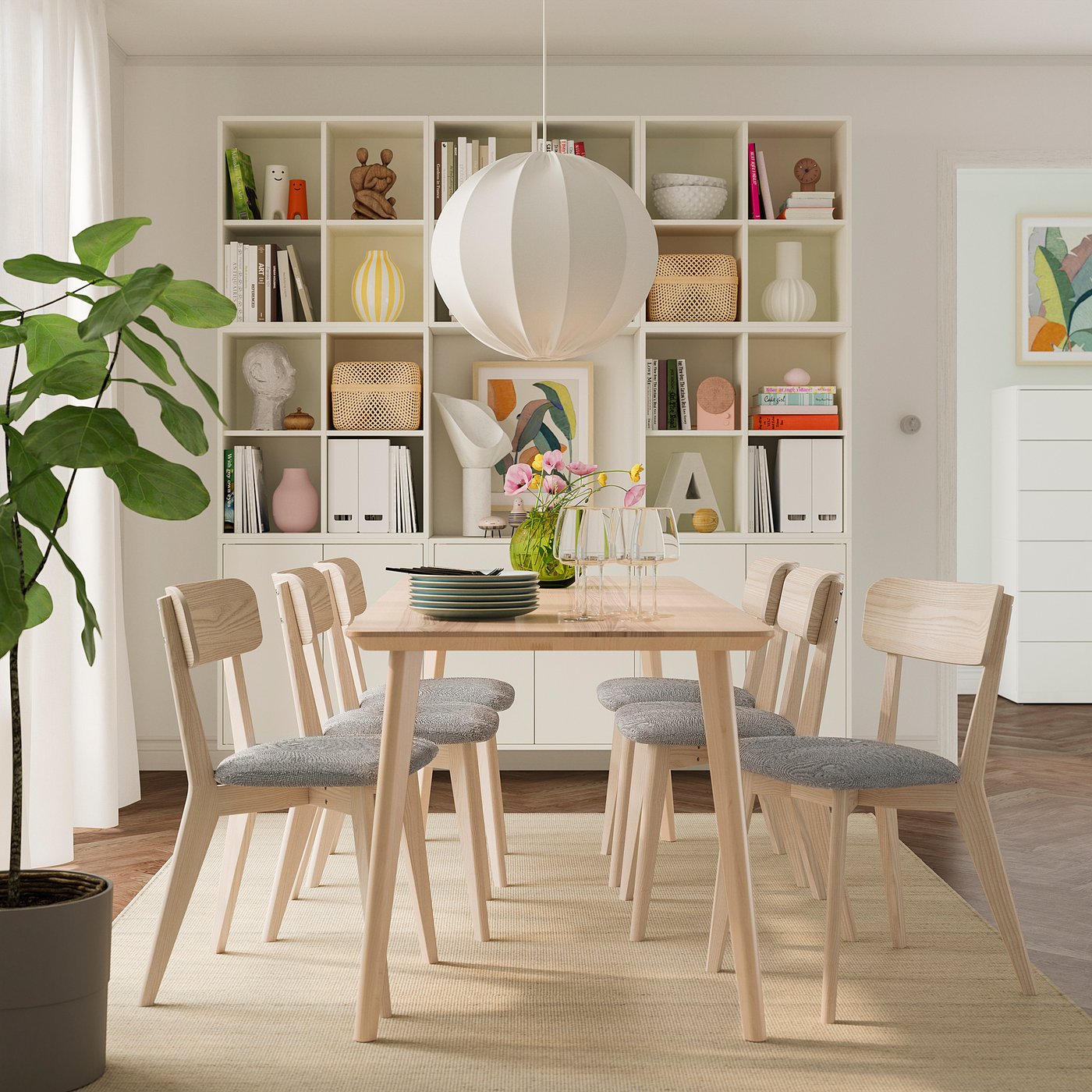 LISABO / LISABO table and 6 chairs, ash/Tallmyra white/black