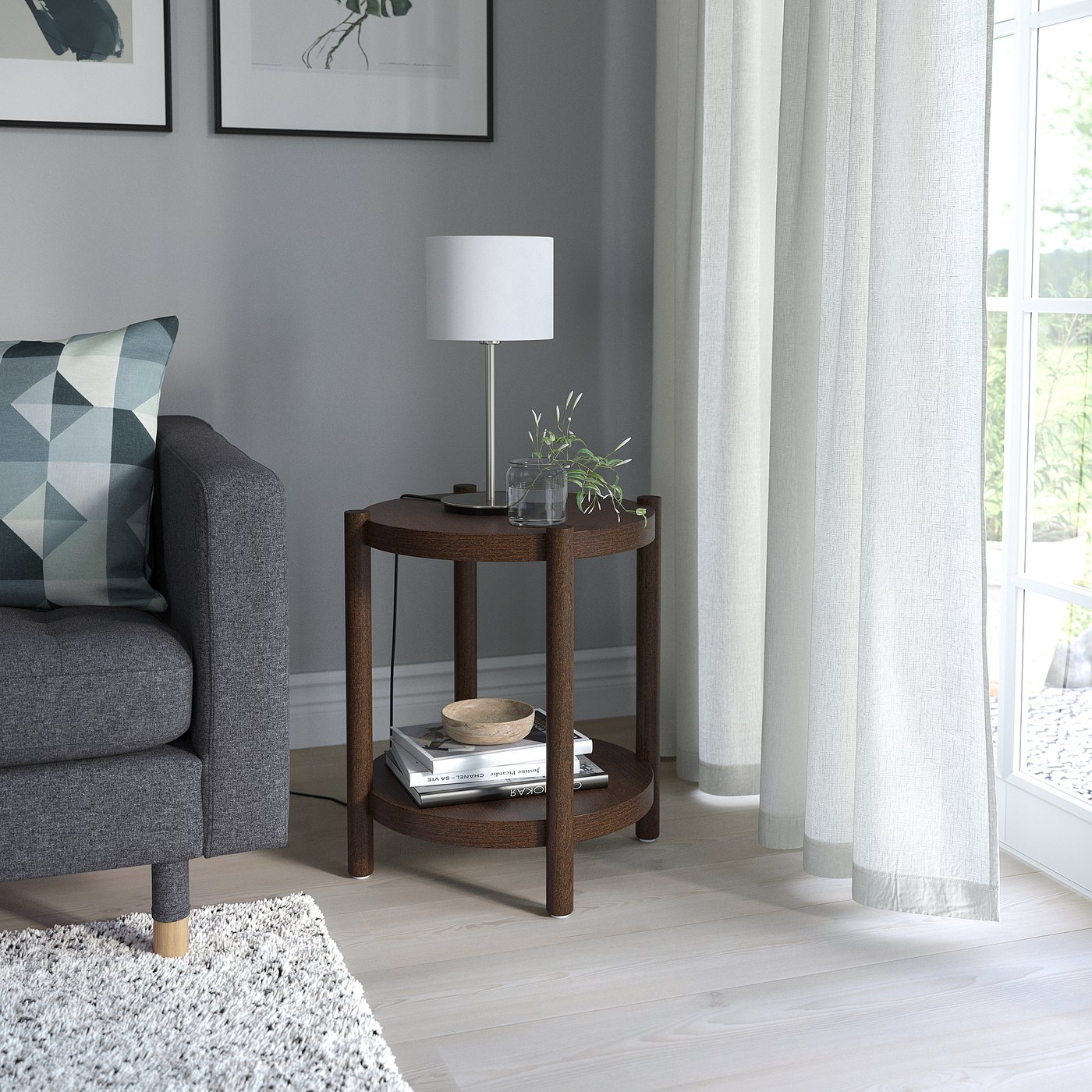 LISTERBY side table, dark brown beech veneer, 50 cm - IKEA