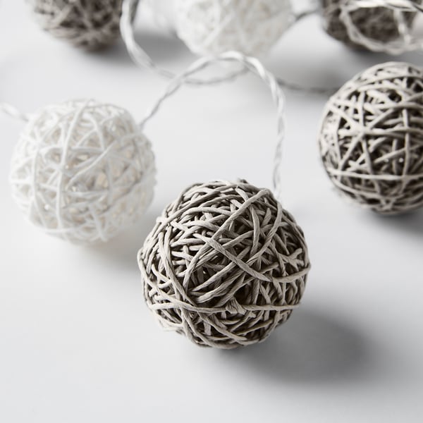 Several intricately woven natural sphere lights on strings
