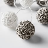 Several intricately woven natural sphere lights on strings