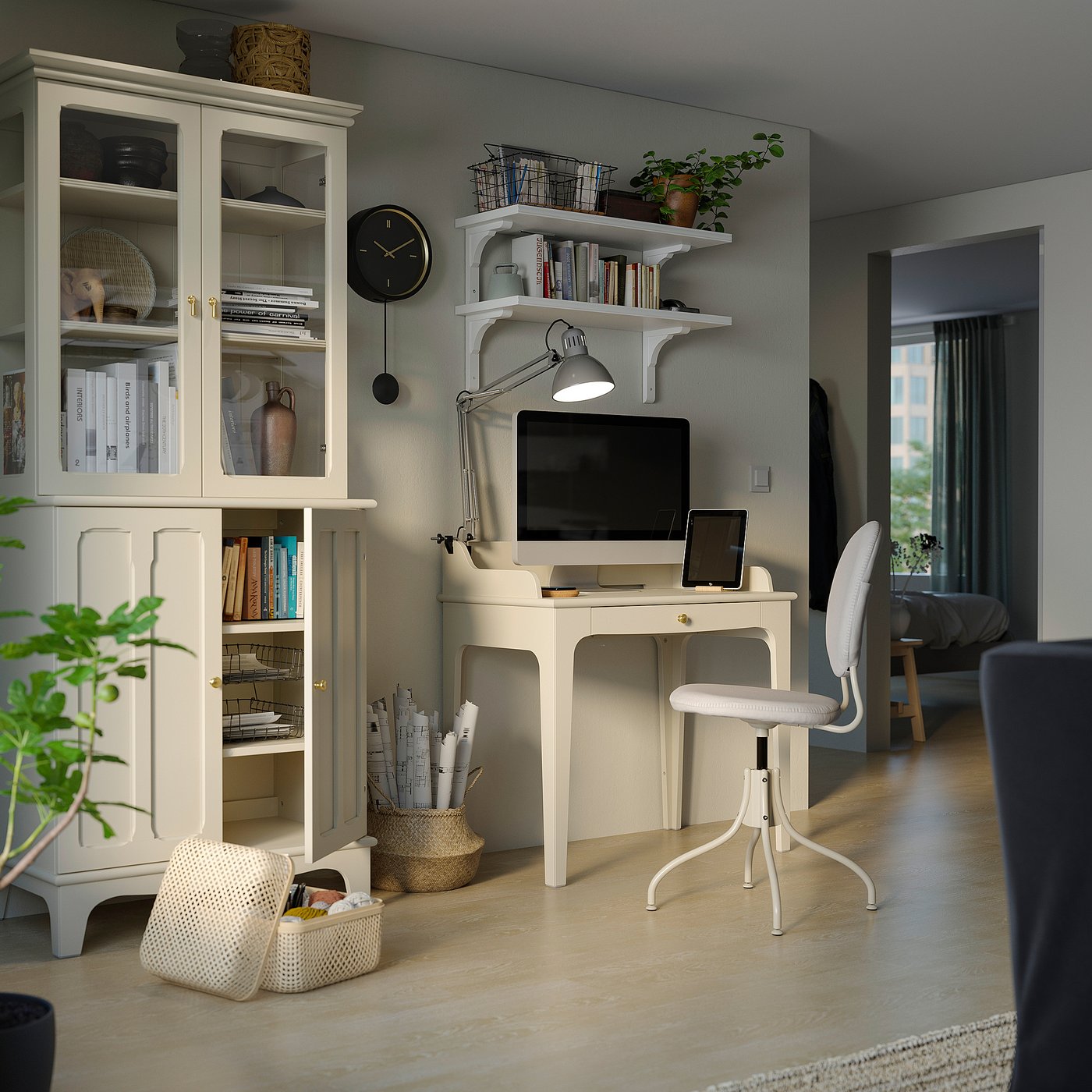LOMMARP/BJÖRKBERGET desk and storage combination, and swivel