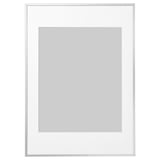 Silver LOMVIKEN picture frame with thin metal edge, square shape, and plastic front protection.