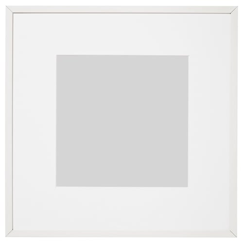 LOMVIKEN photo frame, white, metal edge, shadow profile, plastic front, square.