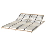 A LÖNSET slatted bed base with adjustable head support in white.