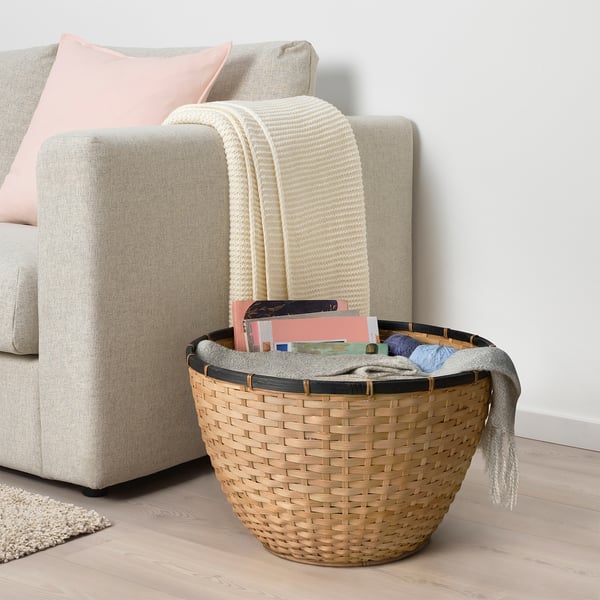 Bamboo basket with blanket