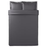 Dark gray LUKTJASMIN duvet cover, silky, rectangular with button closure.