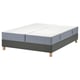 Gray LYNGÖR bed base with matching mattress, wooden legs, removable cover, pocket springs.