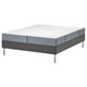 LYNGÖR bed base with vesteröy mattress. Gray, rectangular, fabric, metal legs.