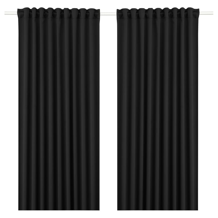 Cutains Block MAJGULL block-out curtains, 1 pair, black/with heading tape, 145x300 cm ...