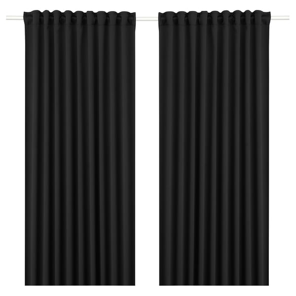 Black MAJGULL block-out curtains, simple, solid color, rectangular, rod-pocket header.