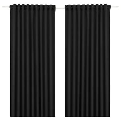 Black MAJGULL block-out curtains, simple, solid color, rectangular, rod-pocket header.