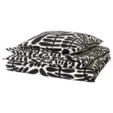 MAJSMOTT duvet set - black/white leaf print, cotton/viscose.