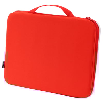 Red MÅLA art case with white frame, birch plywood, holds art supplies, lightweight, sturdy handle, non-toxic.