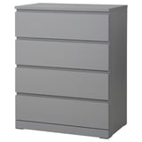 MALM four-drawer chest in grey wood grain.