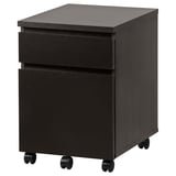 Black MALM mobile storage unit with 2 drawers, modern design on castors.