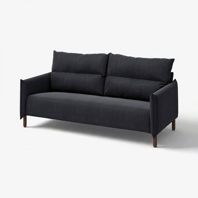 MANNARP black sofa, compact design, high backrest, comfy cushions, wooden legs.