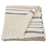 MANTELFLY throw, off-white with grey stripes, fringed edges, 100% recycled cotton.
