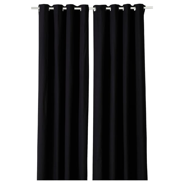 Black MERETE curtains, sheer fabric, hang straight.