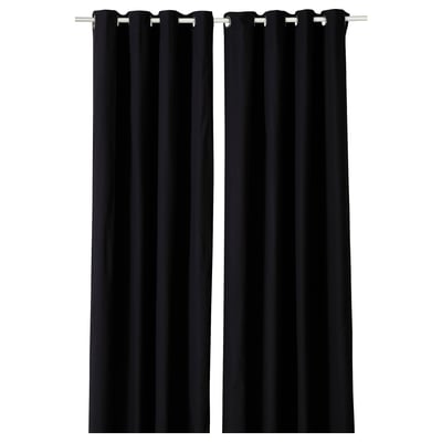 Black MERETE curtains, sheer fabric, hang straight.