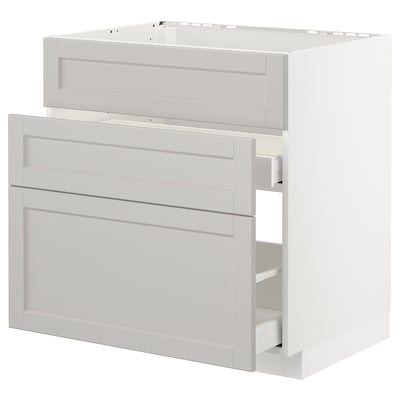 Grey METOD kitchen unit with wood, 3 drawers.