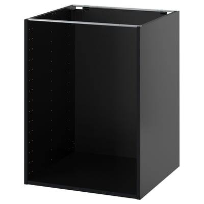A black METOD kitchen base cabinet. It stands alone, square-shaped with a flat top, holding potential for organised kitchen storage.