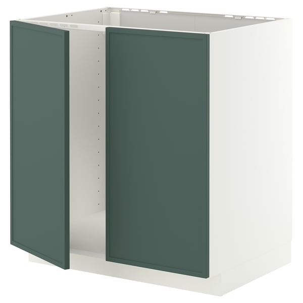 METOD Base cabinet for sink + 2 doors, white/Aspudden dark grey-green, 80x60 cm