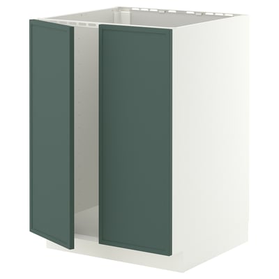 METOD Base cabinet for sink + 2 doors, white/Aspudden dark grey-green, 60x60 cm