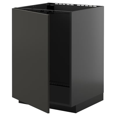 Modern black ikea METOD kitchen cabinet, sleek and square, featuring sturdy design with clean lines.
