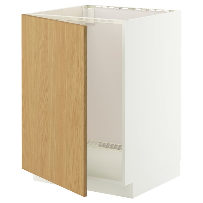 METOD base cabinet for sink, white/Sinarp oak veneer, 60x60 cm - IKEA