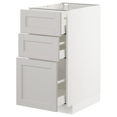 METOD kitchen cabinet, light grey, wood, rectangular, traditional design, 3 drawers.
