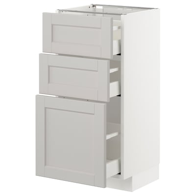 METOD kitchen unit in light grey with three drawers and one cabinet, sleek design with beveled edges.