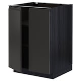 Modern black kitchen cabinet with sleek design and adjustable shelves.