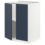 Blue METOD kitchen cabinet with two open doors, white interior, rectangular shape, modern design.