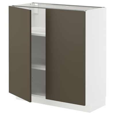 A white METOD kitchen unit with brown doors. It a rectangular shape, with a boxy design and adjustable shelves inside.