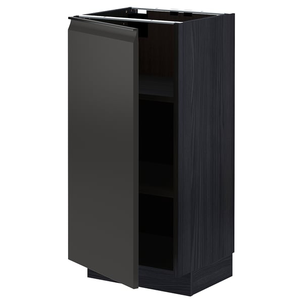Black METOD kitchen cabinet with matte finish and handle-less design.