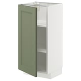 METOD kitchen cabinet, grey-green, slim rectangular design with white interior, single adjustable shelf.