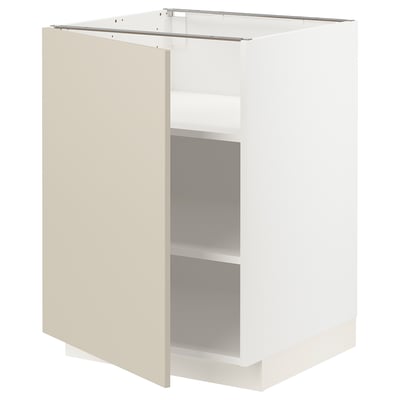 A white METOD kitchen cabinet with beige doors and multiple shelves, featuring a modern design.
