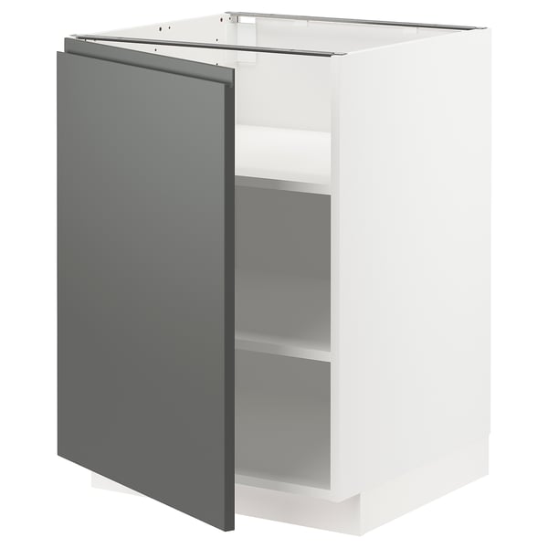 METOD white kitchen cabinet, dark grey door, modern design, adjustable shelves.