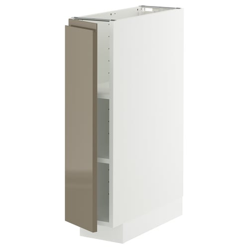 White METOD kitchen cabinet, high gloss dark grey-brown door, sleek modern design.