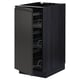 Black METOD kitchen cabinet with pull-out wire baskets, dark wood grain finish, rectangular shape, minimalist design.