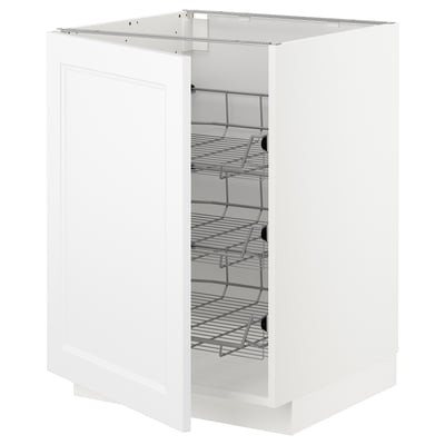 White METOD kitchen cabinet with 3 wire shelves. Square shape, modern design.
