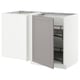 A modern kitchen unit, METOD brand, gray bodbyn doors with beveled edges, white frame, open for access, corner base cabinet design.