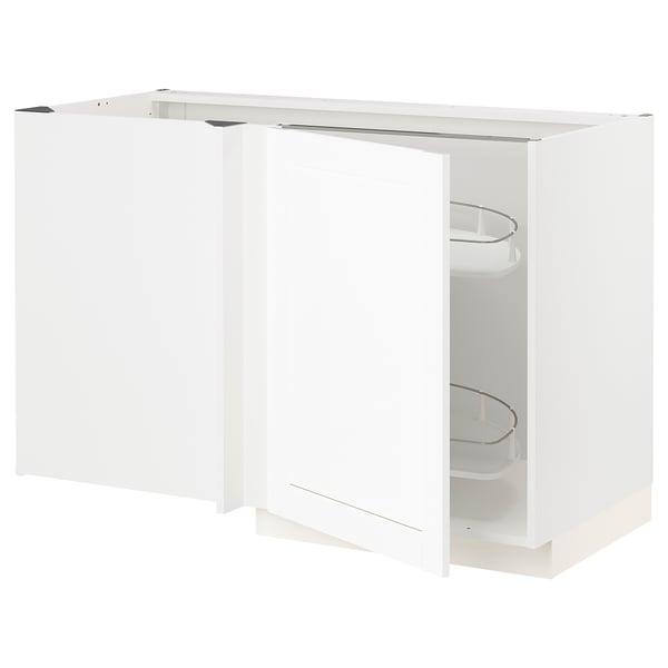 White METOD kitchen unit with pull-out carousel, modern wooden design.