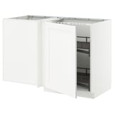 White METOD kitchen cabinets with pull-out shelf.